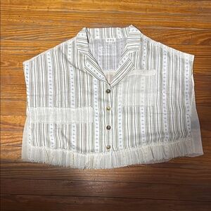 POL Beige and White Striped Collared Top